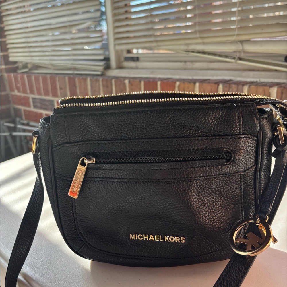 Michael Kors Black Crossbody Bag with Gold Accents